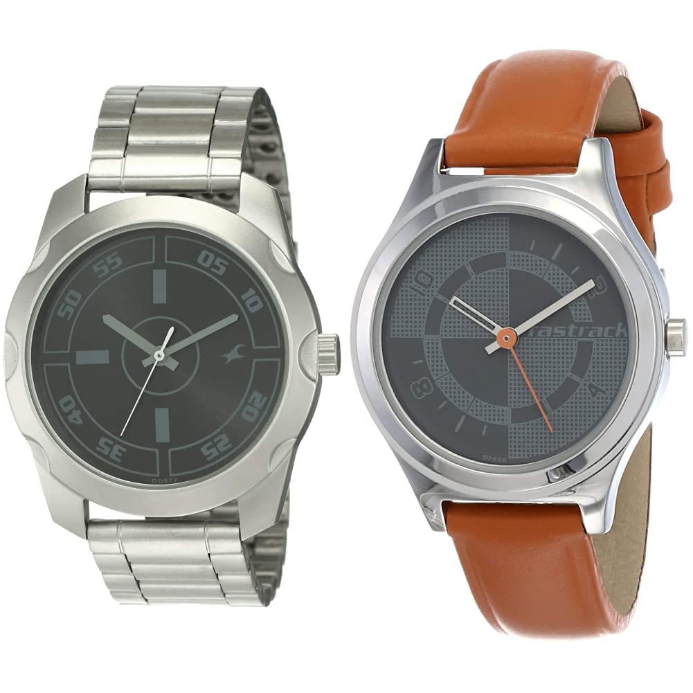 Fastrack Men Leather Casual Analog Couples Watches - Nk3123Sm01, Nk6152Sl02, Band Color-Silver,Dial Color-Orange (B07VS4KTXG) Amazon Price History, Amazon Price Tracker
