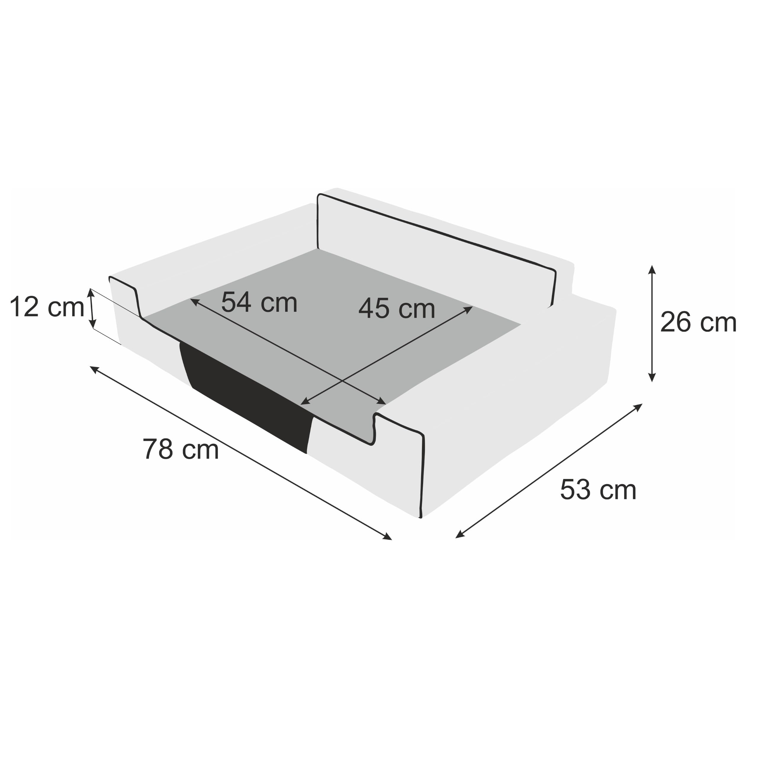 PillowPrim Hundebett, Haustiermatratze, Katzenbett, Hundekissen, Hundekorb, Hundesofa, Liegeplatz für Hund, Orthopädische, Asche, 55 cm, Anthrazite, 78x53 cm