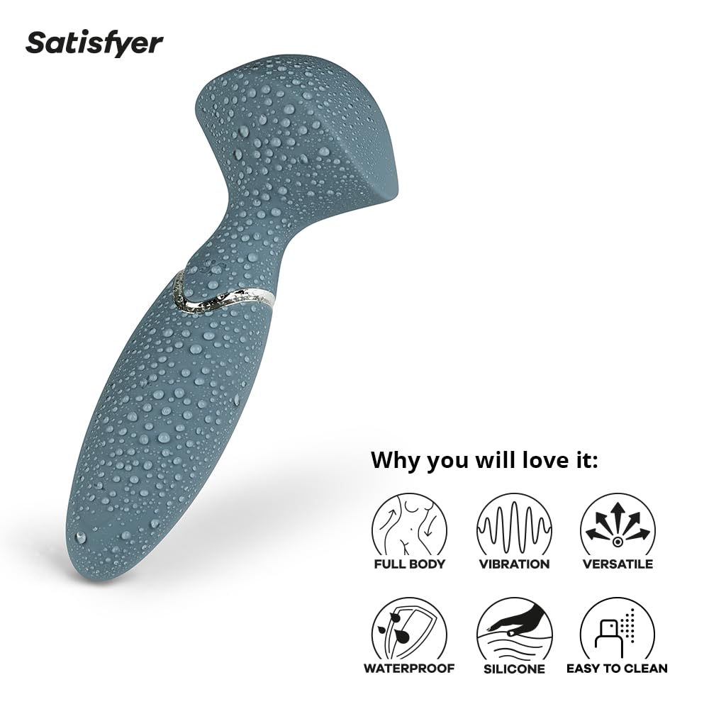 Satisfyer Mini Wand-er Massager Vibratore | 12 Programmi di Vibrazione | Impermeabile (IPX7) | Silicone medicale | Sex Toys per Massaggi erotici | Sex Toy per Donne | Grigio