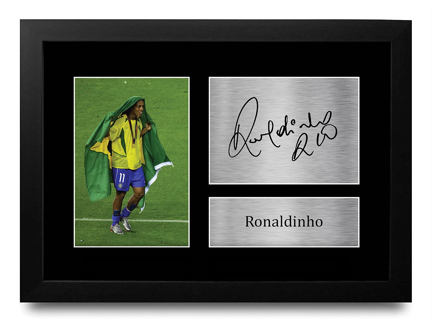 HWC Trading FR Ronaldinho Gift Signed FRAMED A4 Printed Autograph Brazil Gifts Photo Display