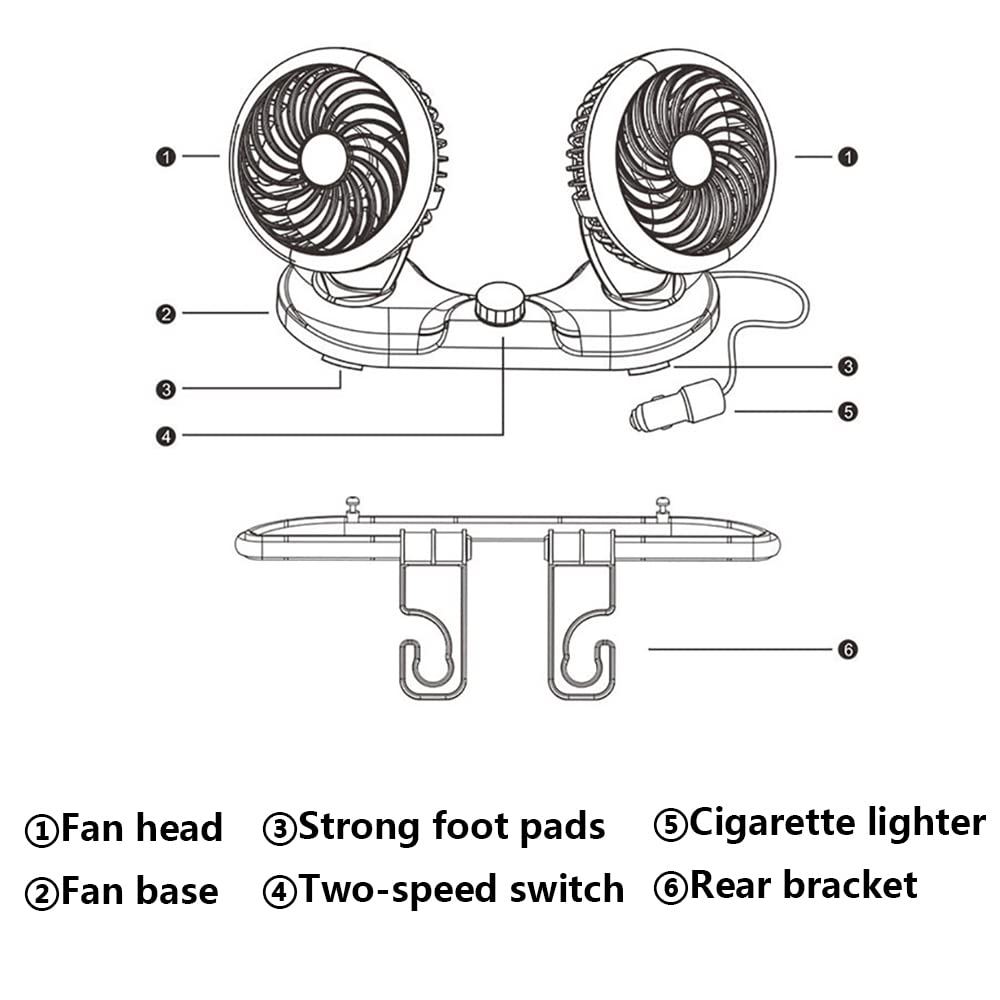 Ventilador de refrigeración de aire para coche Riloer 12V, ventilador circulador de aire de doble cabeza, ventilador reposacabezas del asiento trasero, encendedor de cigarrillos alimentado