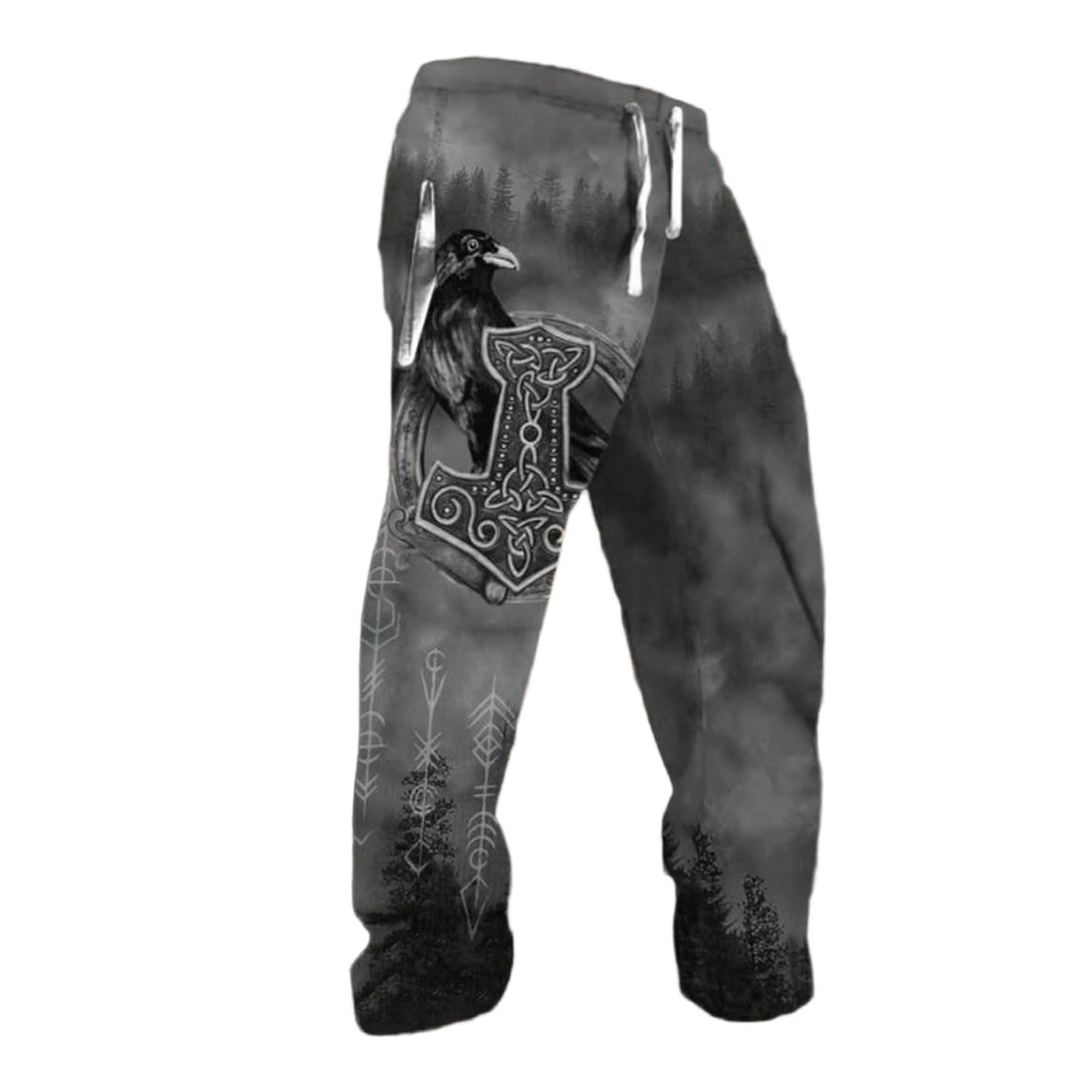 Pantalones vikingos medievales para hombre Pantalones de chándal impresos en 3D Hip Hop Streetwear Vintage Casual Pantalones casuales con cordón y bolsillos Otoño Invierno Cómodos Pantalones