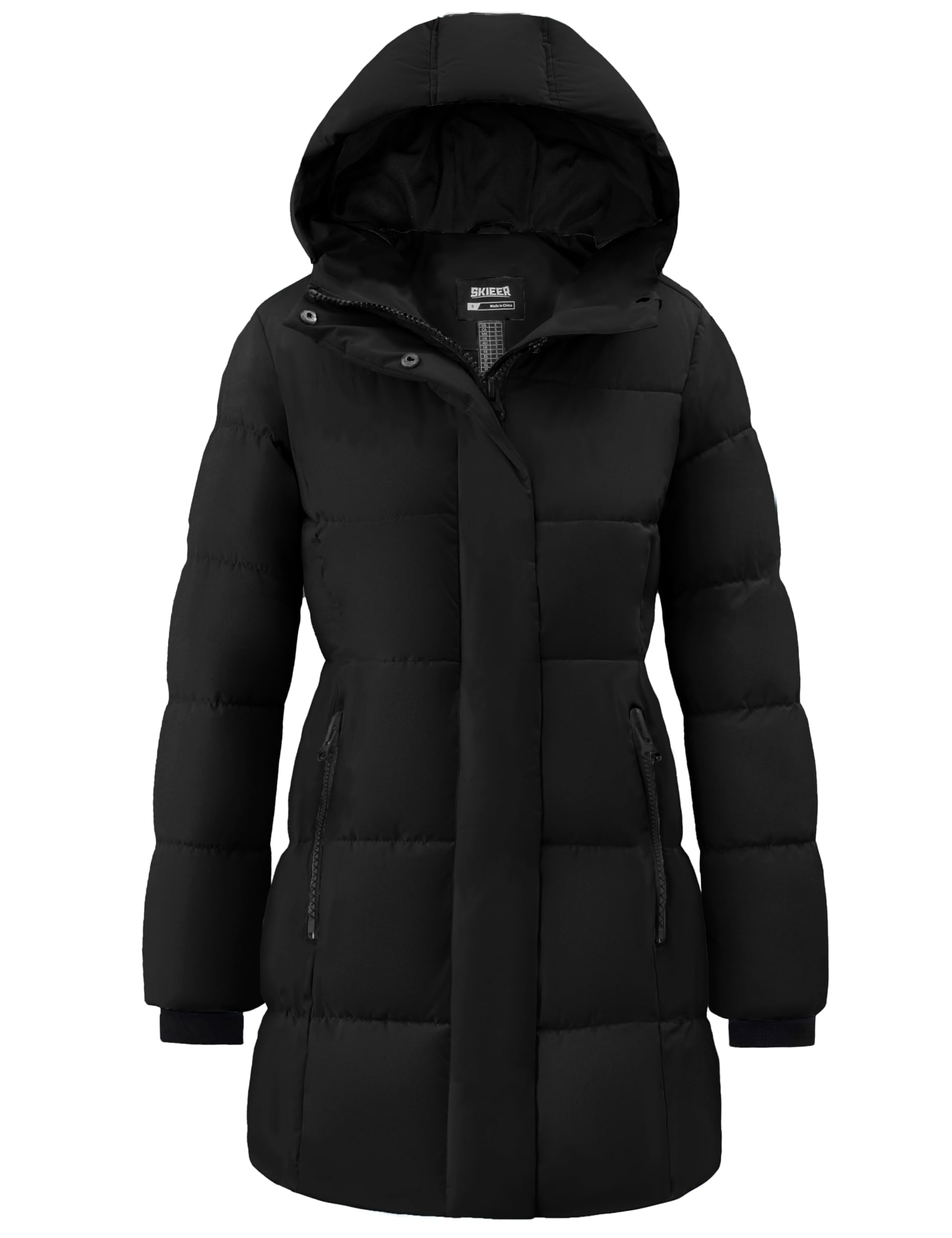Photo 1 of Skieer Women's Mid Length Puffer Jackets Warm Thicken Quilted Waterproof Winter Ski Coat (Black,Large)