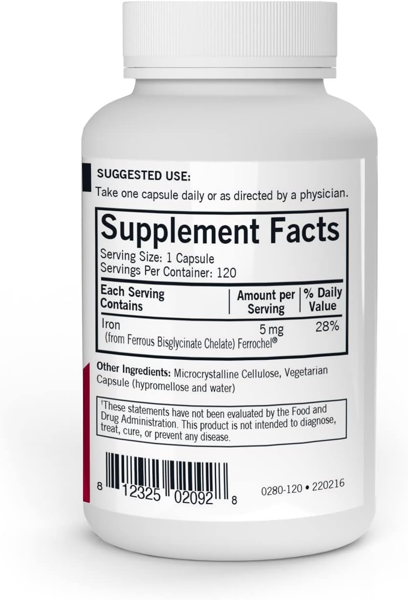 Kirkman Iron Ferrochel® 5 mg - Hypoallergenic || 120 Vegetarian Capsules || Minerals || Gluten and Casein Free || Aids in The Production of Hemoglobin || Capsules are Plant Based