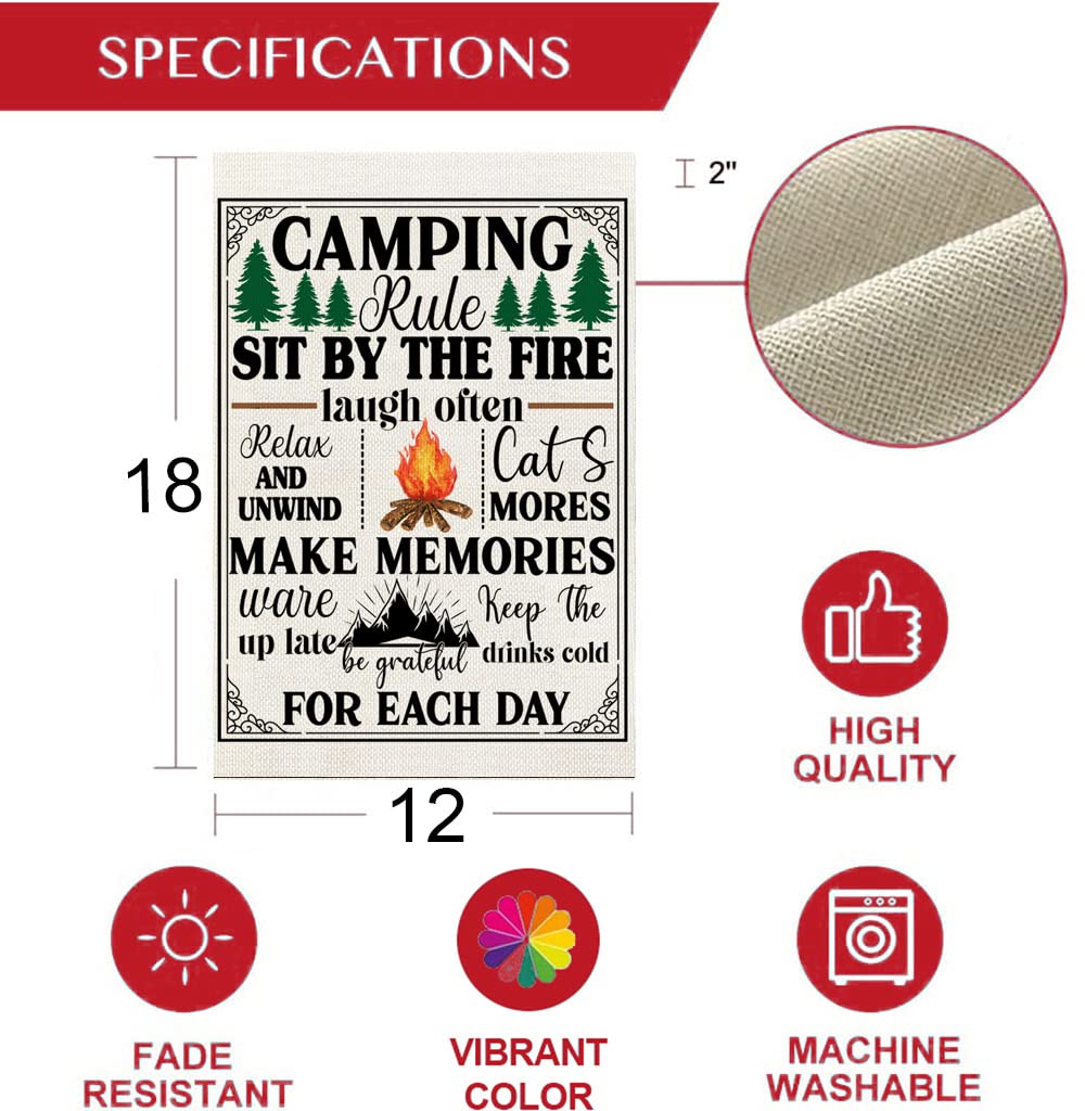 Camping Rules Gartenflagge – Doppelseitig, 30,5x45,7 Cm, Rustikales Design Für Hof & Camper
