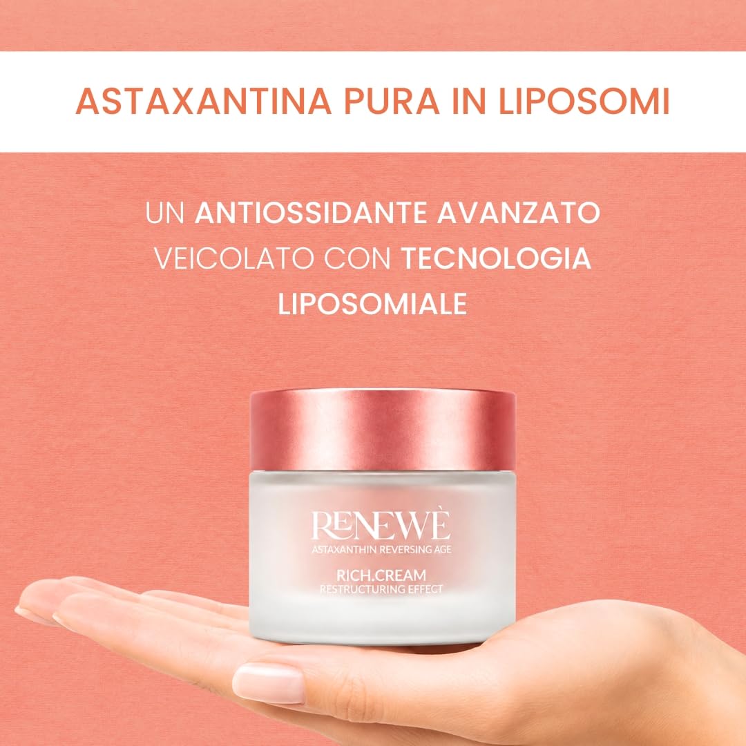 RICH.CREAM Crema Viso Nutriente Antiage Antiossidante con Astaxantina Pura, Collagene Vegetale, Vitamina C ed E per Pelle Secca o Matura - 50 ml