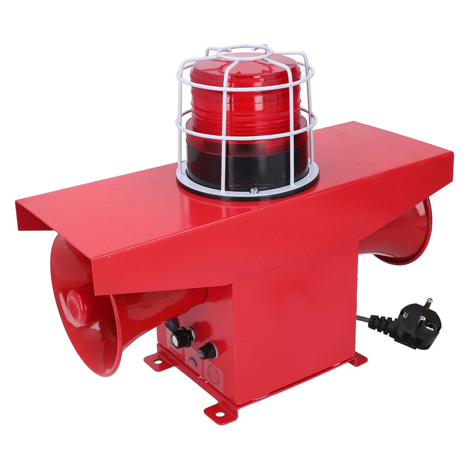 Bocina de Sirena de Alarma de luz y Sonido Industrial para sitios de construcción, Puertos y construcción Naval, con 3 Tonos y Control de Volumen de 120 dB, Carcasa de Acero a