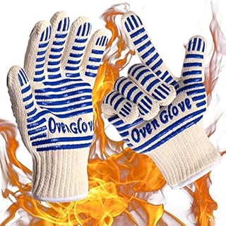 Kitchen Heat Resistant Gloves, Microwave Baking Gloves, 932°F - EN407 Certified Grill Gloves Non-Slip - Can Be Used For Handling Hot Surfaces, Baking Cooking Grills Trays & Hot Utensils (Blue 1 Pair)