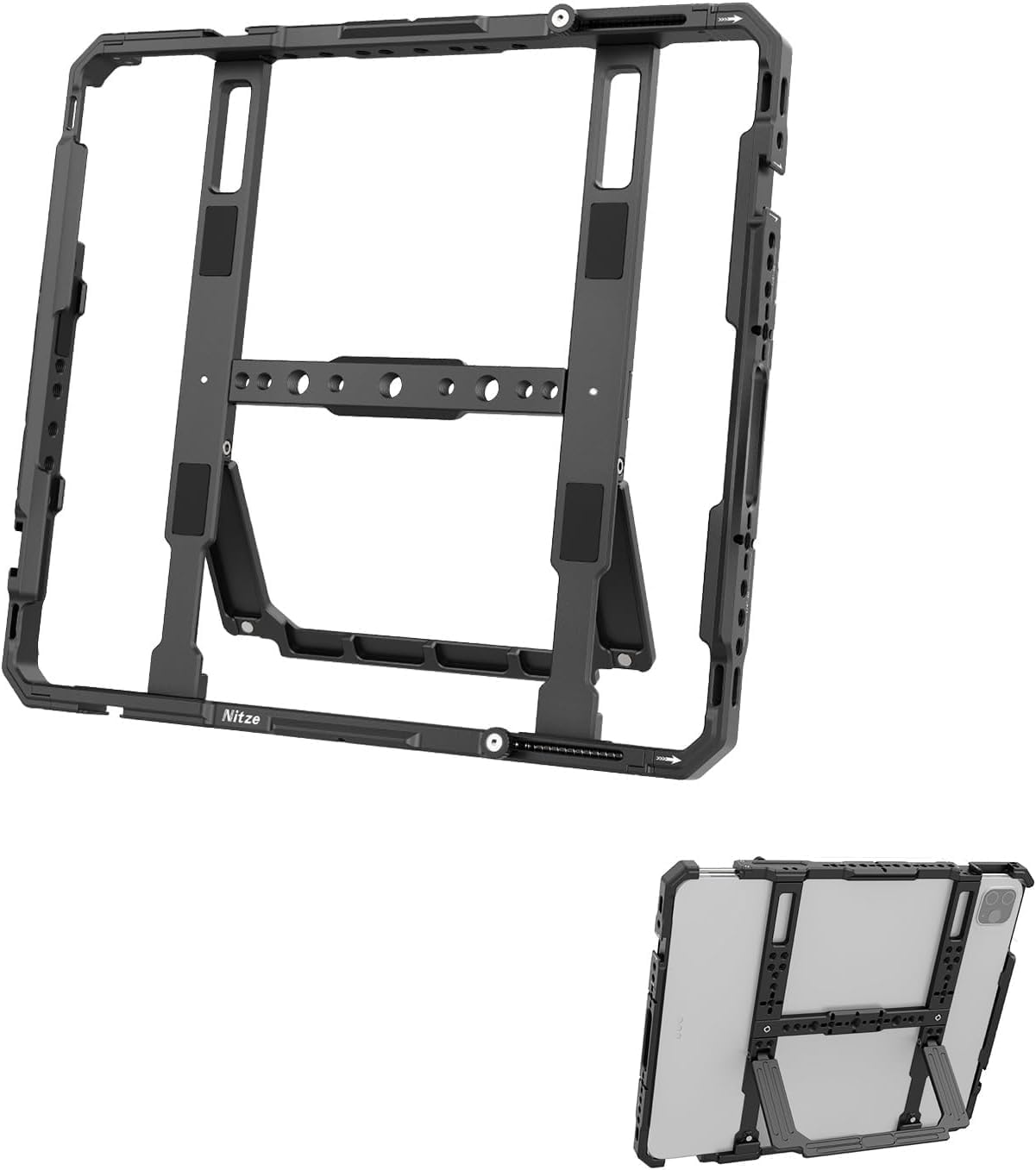 Nitze Tablet Stand Holder Aluminum Cage Tripod Mount Adapter Monitor Compatible with iPad Pro 12.9" and 11.5” to 13” Tablet