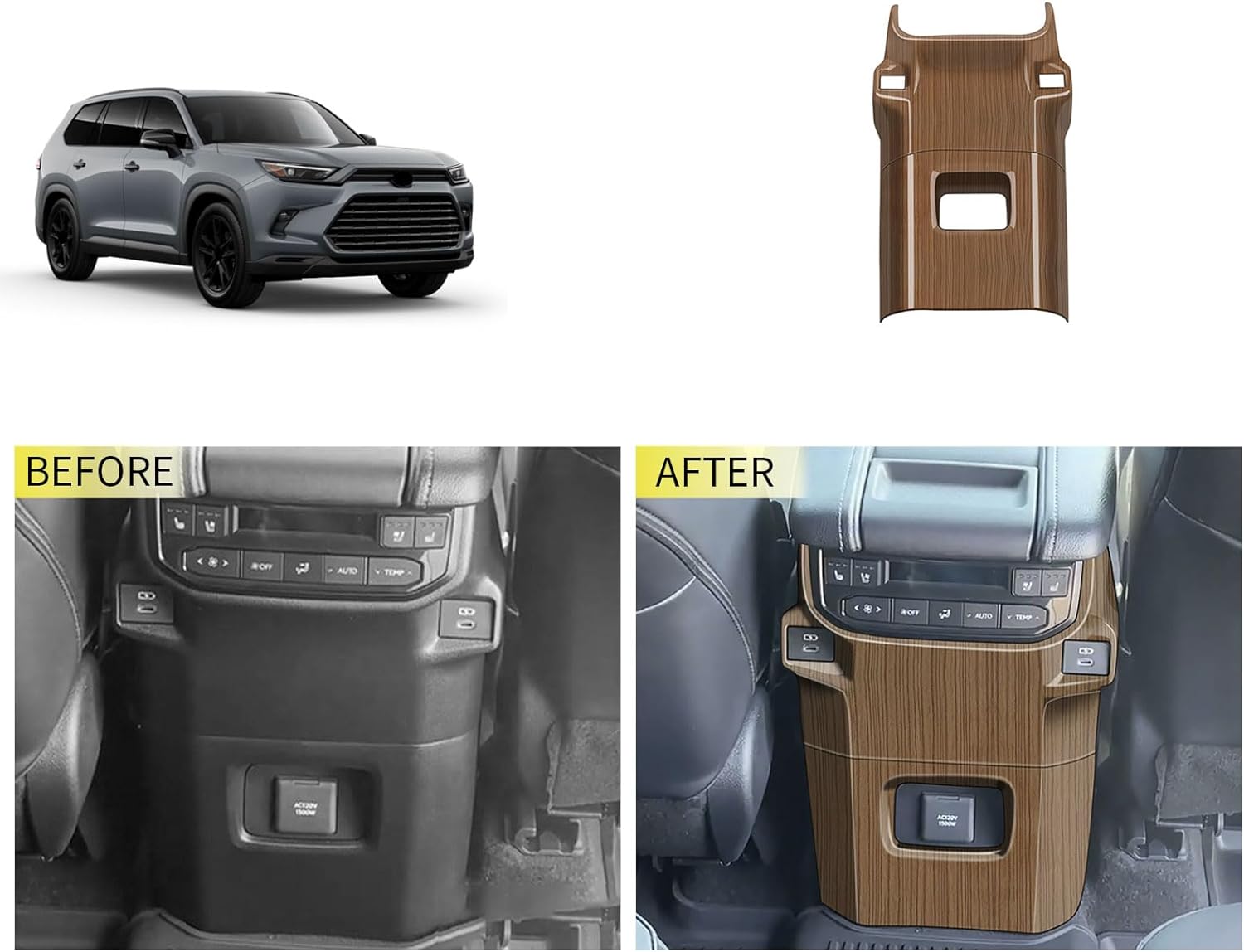 Rear Air Vent Panel Cover Trim Compatible with Toyota New Grand Highlander 2024 2025 2026 Rear A/C USB Conditioner Outlet Vent Trim Interior Car Accessories ABS 4PCS(Peach Wood Style)