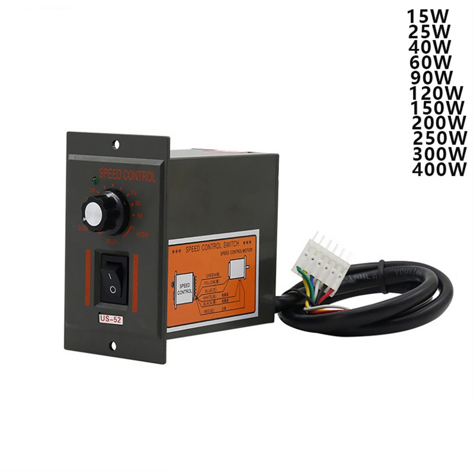 Motordrehzahlregler Pinpoint Regler Motor Geschwindigkeitsregler US52 AC 220V 50/60HZ Vorwärts- und Rückwärtsmotor Regler 15-400W (Farbe: 60W)