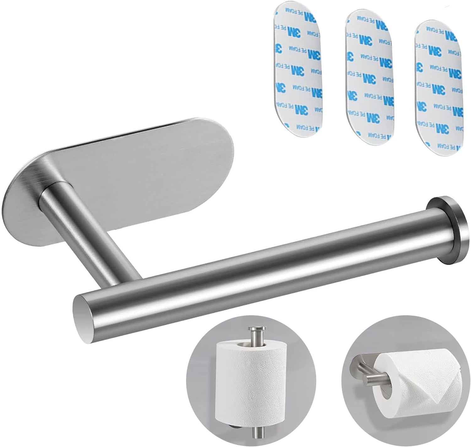 YIGII No-Drill Toilet Paper Holder – Self-Adhesive SUS304 Stainless Steel, Brushed Finish, Wall Mount For Bathroom