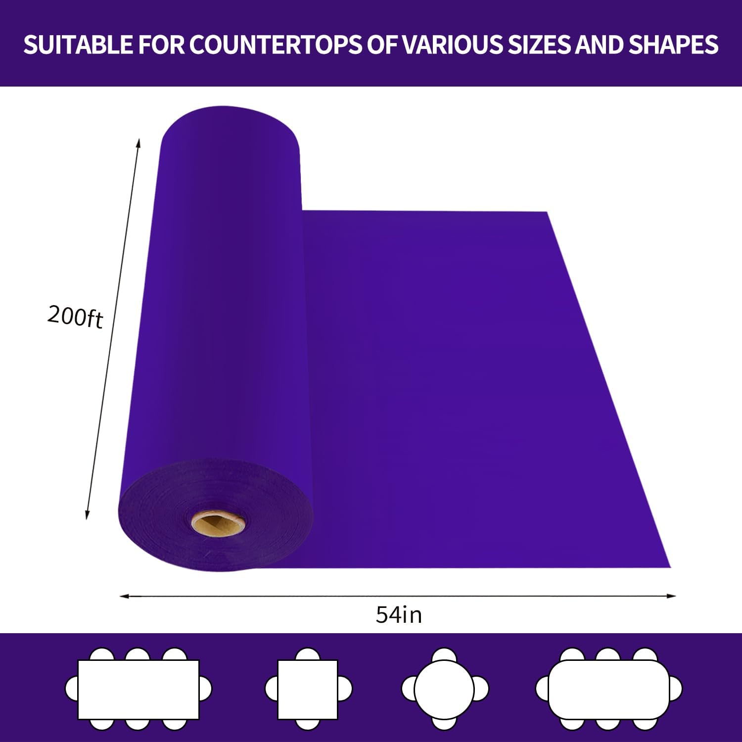 CXPSINC 54 Inch X 200 Feet Plastic Table Cover Roll Disposable Tablecloth with Slide Cutter for All Type/Shape Tables | Picnic, Party, Banquet, Birthdays, Weddings (Purple) image 2
