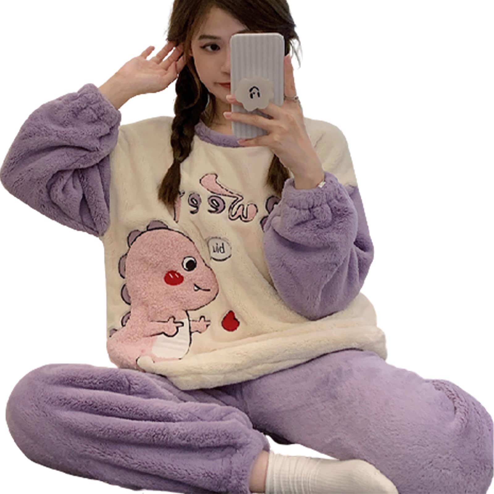Winter Flanell Damen Pyjama Set, Langarm Oberteil, Elastische Taille, Hose, Anzug, Dicke, Warme, Weiche Nachtwäsche