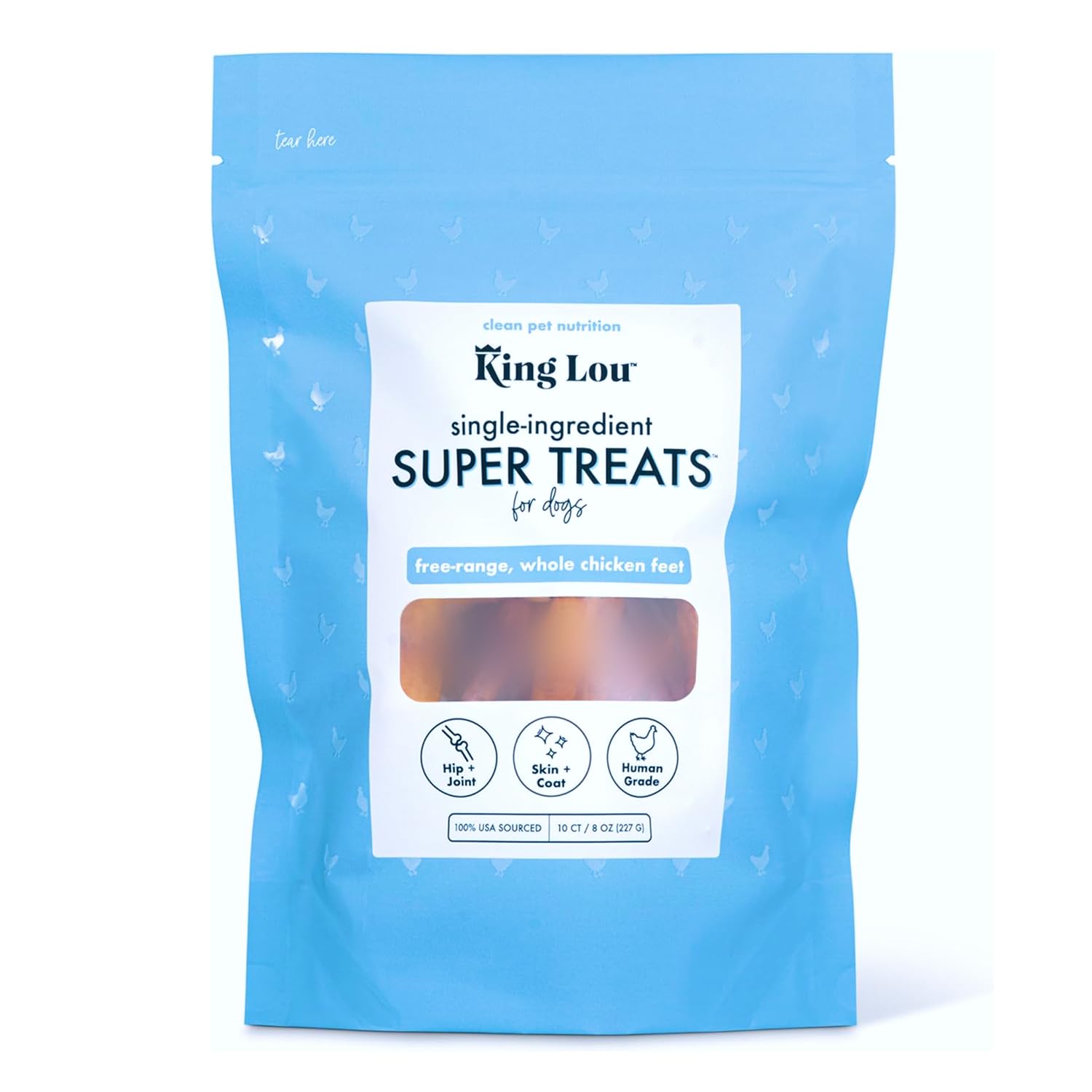 King Lou Pets - Whole Chicken Feet for Dog - Dehydrated Chicken Feet for Dog Treats - USA-Made Dental Treats for Dogs - Collagen, Glucosamine, Chondroitin for Hip and Joints - 10 Count