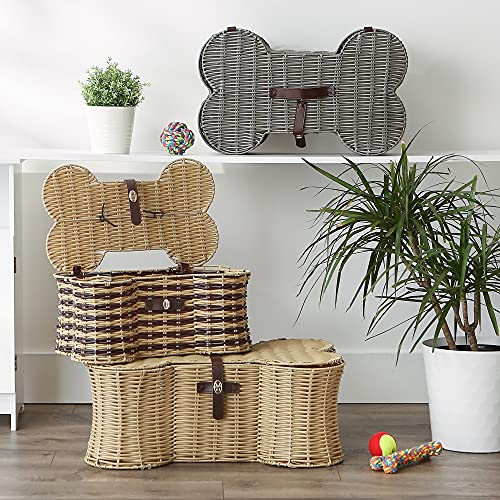 Image of Bone Dry Pet Storage Collection Toy Basket, Large, 24x15x9 inch, Gray Plastic Wicker