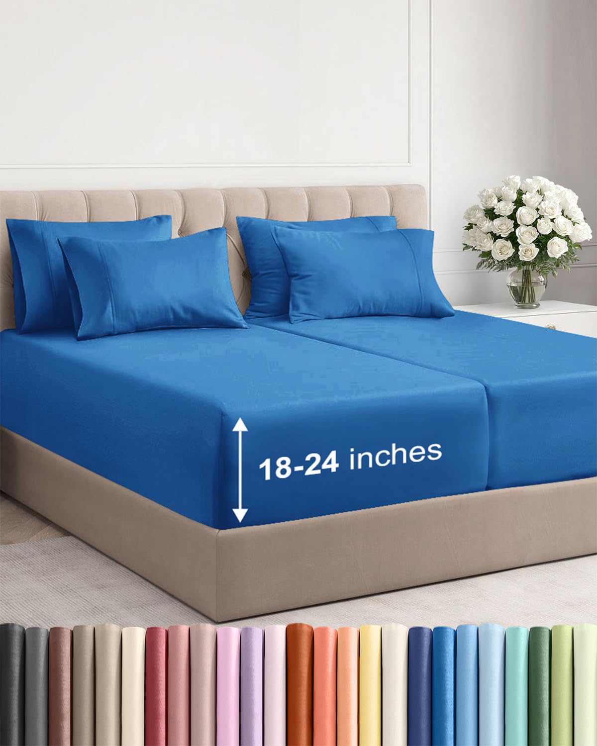 CGK Extra Deep Split King Sheet Set - 7pc Cooling Sheets - Royal Blue