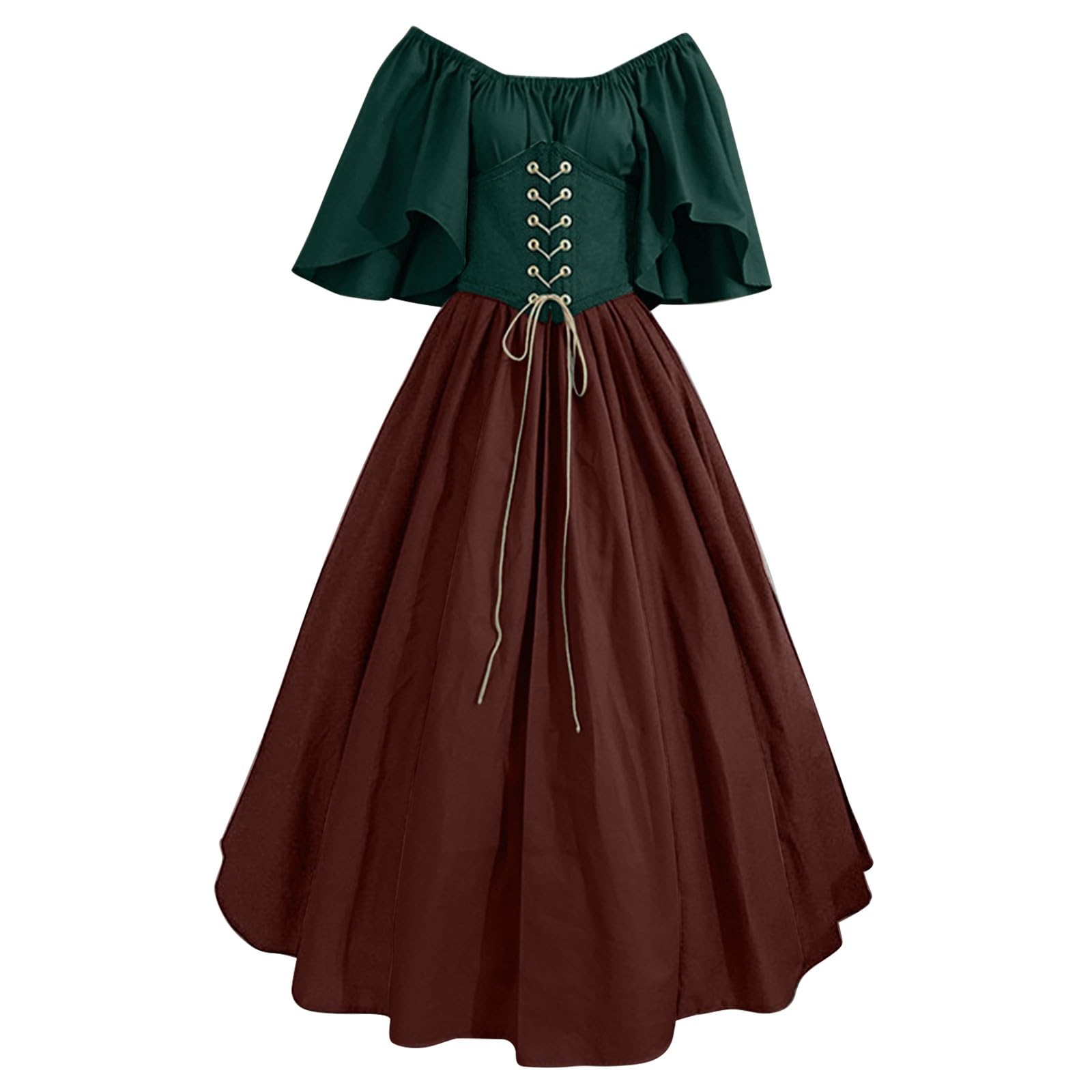 Womens Renaissance Costume Vintage Elegant Lace up Halloween Gown Princess Dress with Corset Medieval Evening Party Prom Cocktail Swing Victorian Dresses for Ladies