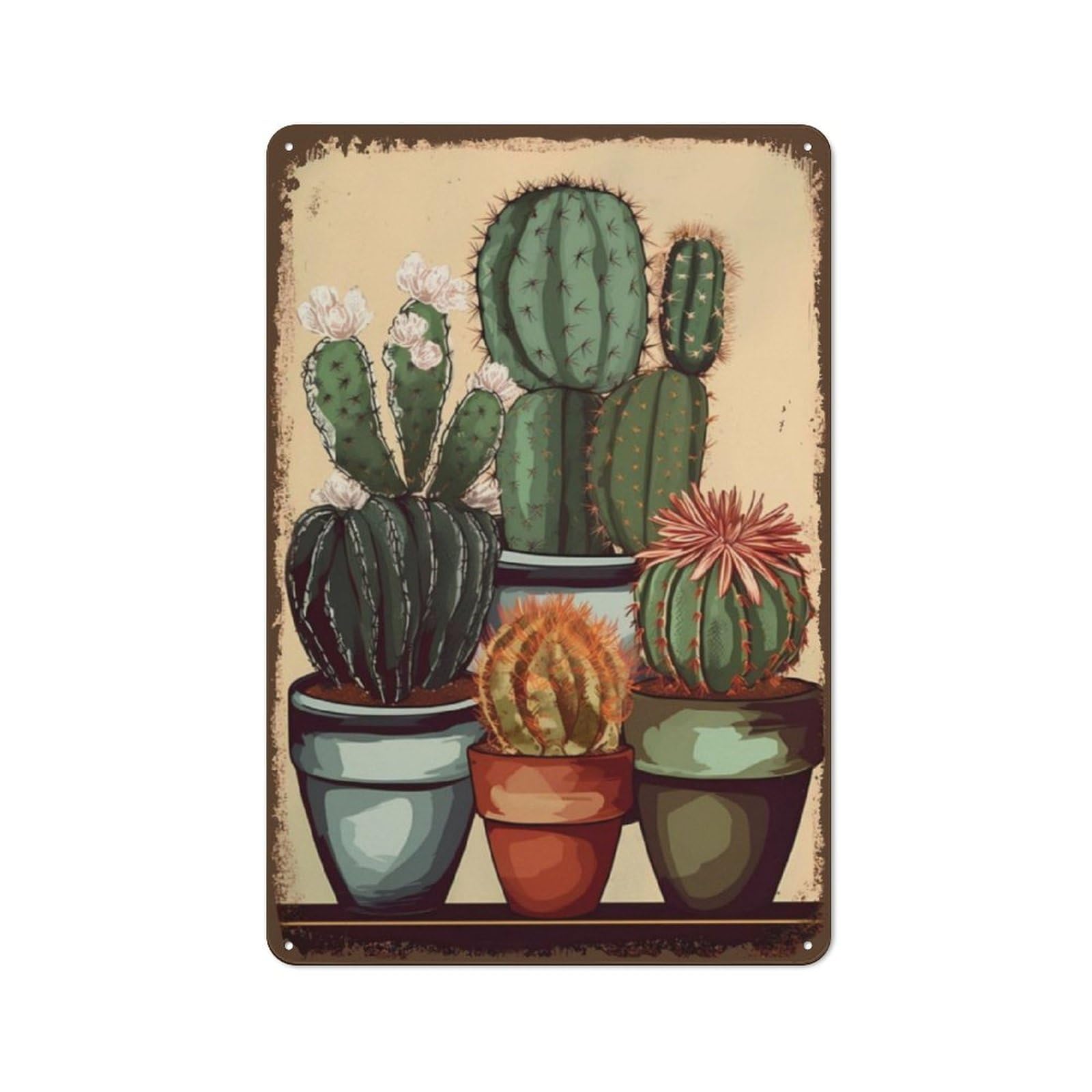 Funny Cactus Metal Tin Sign,Succulent Bouquet Vintage Tin Sign Decorable Cute Cactus decor Wall Art Southwestern Floral Decor Art Succulent Wall Decor for Home Retro Great Wall Art Poster 8"x12"
