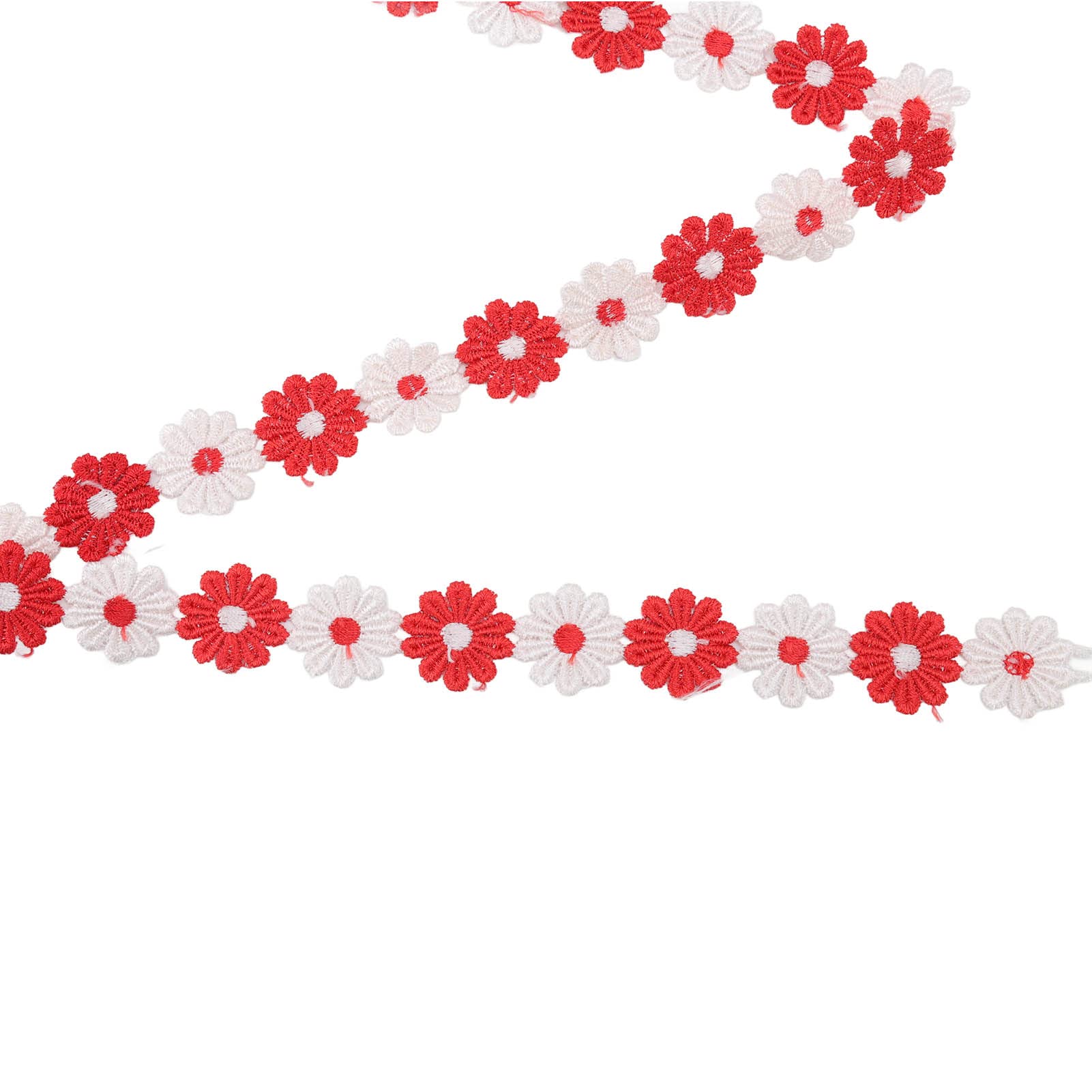 Adorno de encaje con flores de margarita, 15 yardas de tela de encaje de poliéster para manualidades y costura DIY, decoración de bodas y envoltorio de regalos, delicado adorno (rojo blanco)