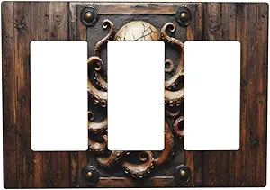 Decorative Outlet Covers Vintage Octopus 3 Gang Wall Plate Triple Rocker Light Switch Cover Plate Jumbo Electrical Gfci Faceplate for Bedroom Home Decor
