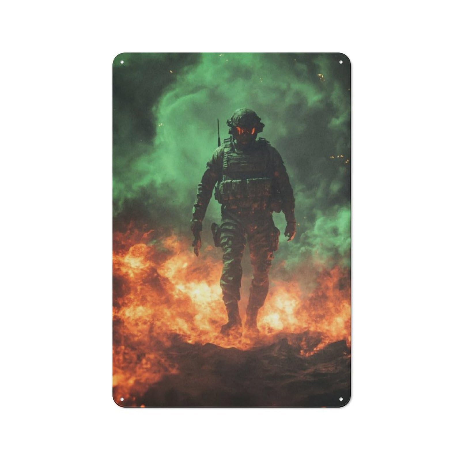 Junmoney Soldier In Fire Metal Sign 30X20cm With For Hallway Wall, Rustic Decor, For Furnishing A New Hallway With Rustic Decor