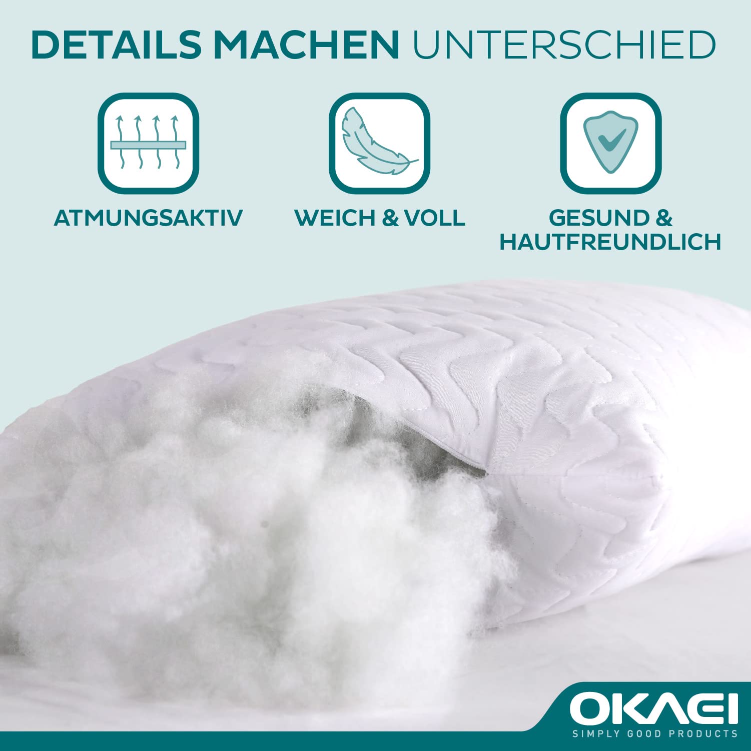 Abeil 2 Stück Volumen-Kopfkissen - 60x60 Cm, Gesteppter Mikrofaserbezug, Öko-Tex Zertifiziert