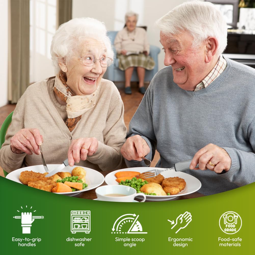 Parkinson Adaptacyjne sztućce, elastyczne i przenośne sztućce, sztućce dla osób starszych, niepełnosprawnych, przybory kuchenne z antypoślizgowymi uchwytami (szare 4)