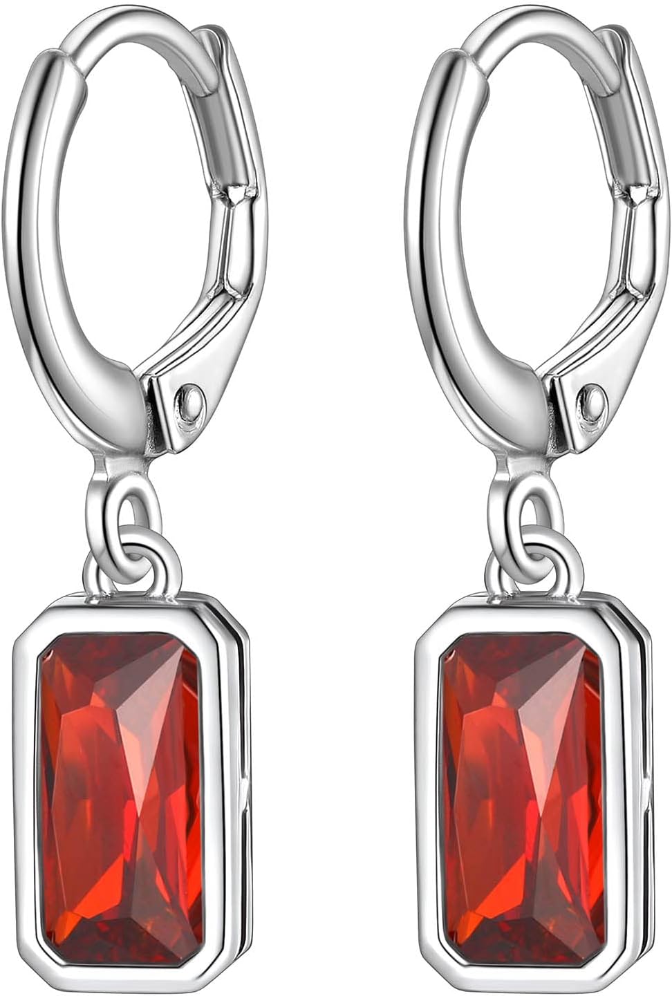Suplight Sterling Silver Birthstone Drop Earrings for Women with Rectangular Baguette/Teardrop Crystal Huggie Hoop Dangle Silver Earring Jewelry for Birthday Wedding