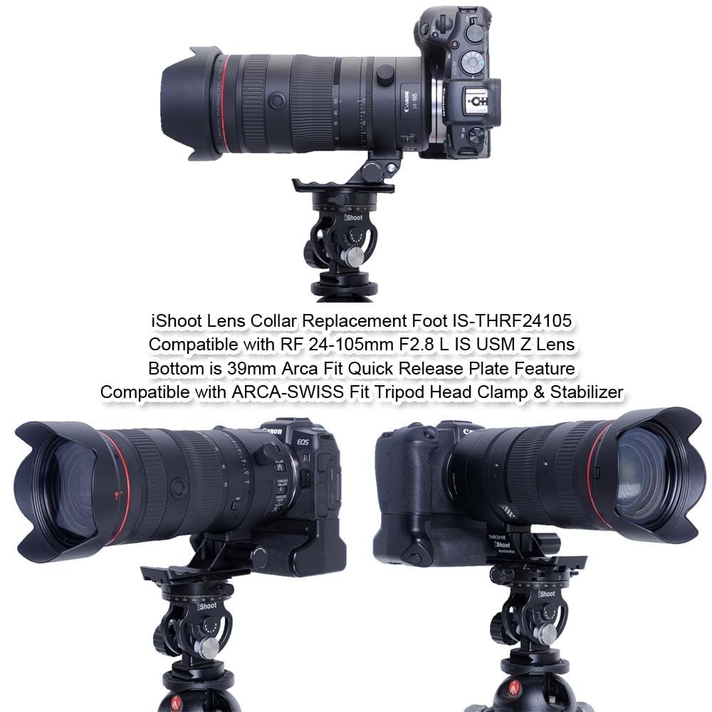 Pied de rechange pour trépied compatible avec objectif Canon RF 24-105 mm F2.8 L IS USM Z, support de support Arca-Swiss Fit plaque à dégagement rapide pour stabilisateur de pince Arca