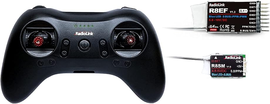 Radiolink T8S RC Transmitter and R8EF/R8SM Receivers 8 Channels 2.4GHz Built-in Rechargeable Battery, App/PC Parameters Setup, for Quad/Airplane/Car/Boat and More 3 Pcs