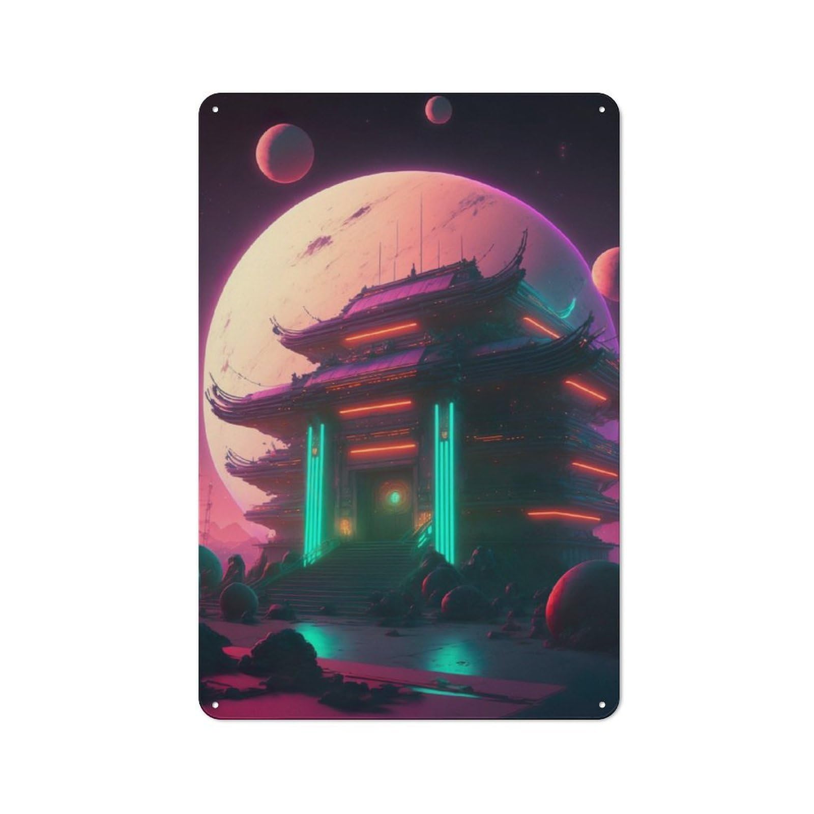 Junmoney Cosmic Temple Retro Metal Plaque 30X20cm For Lounge Or Reading Corner, Suited To Lounge Decor Fans