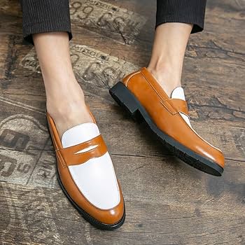 Amazon.com: Men's Loafers Round Toe Vegan Leather Two Tone