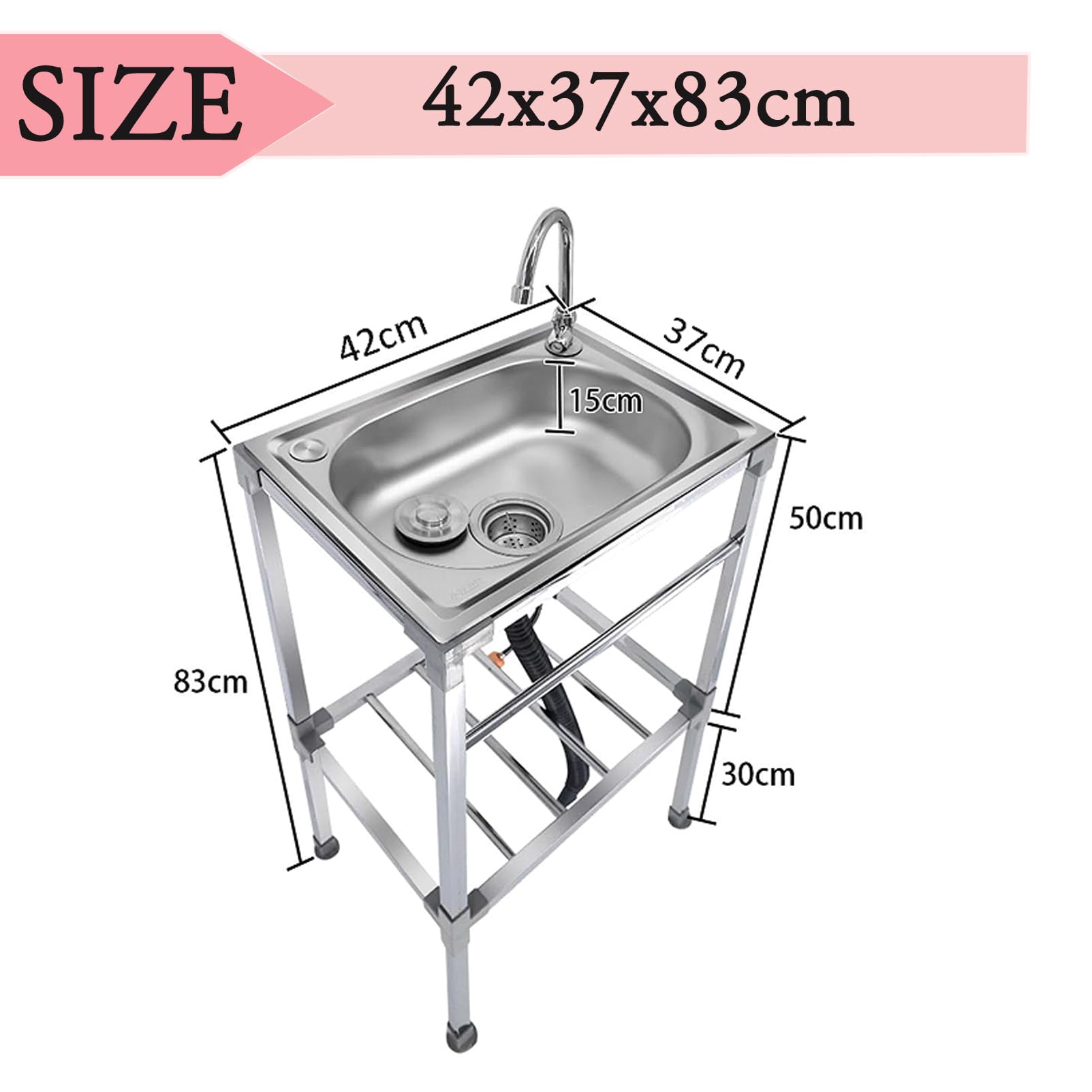 Évier Sur Pieds de Cuisine en Acier Inox 1 Bac Évier De Jardin Extérieur | Lavabo Multifonctionnel Commercial Utilitaire avec Robinet Pivotant,pour Garage,Blanchisserie