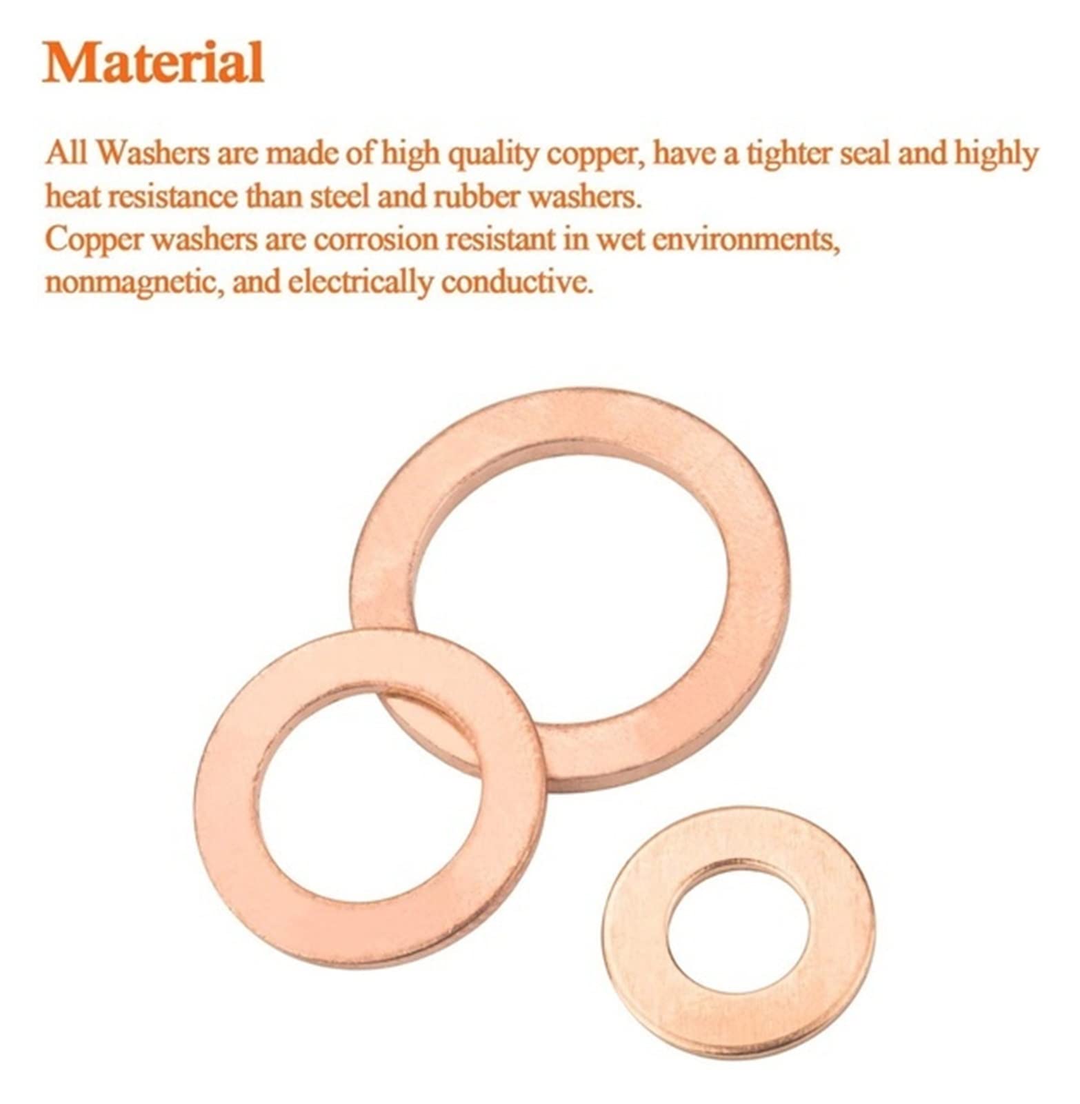 YANGQI yaoqijie Multi-Dimensioni 15 0pcs. Guarnizione della rondella di Rame Set Set Kit di assortimento di Guarnizione Anello Piatto con Scatola Lasting