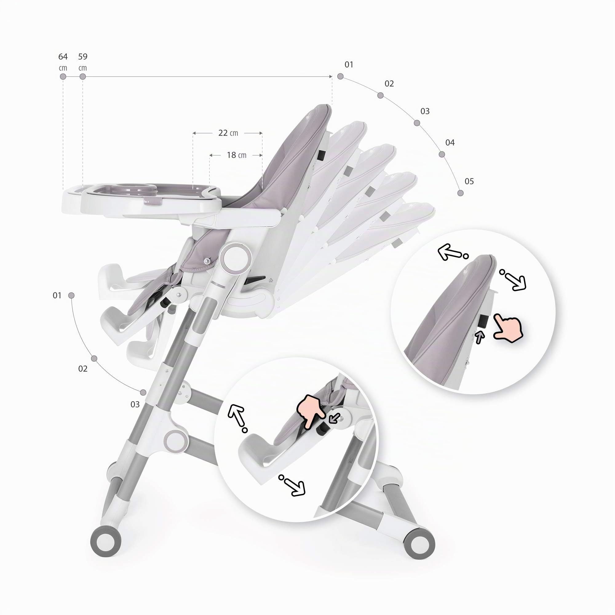 Engel & Storch Baby Hochstuhl HUGO Kinderhochstuhl Babystuhl mitwachsender Hochstuhl Verstellbar und Klappbar, Abnehmbares Tablett und inklusive Spielebogen - in der Farbe Grau