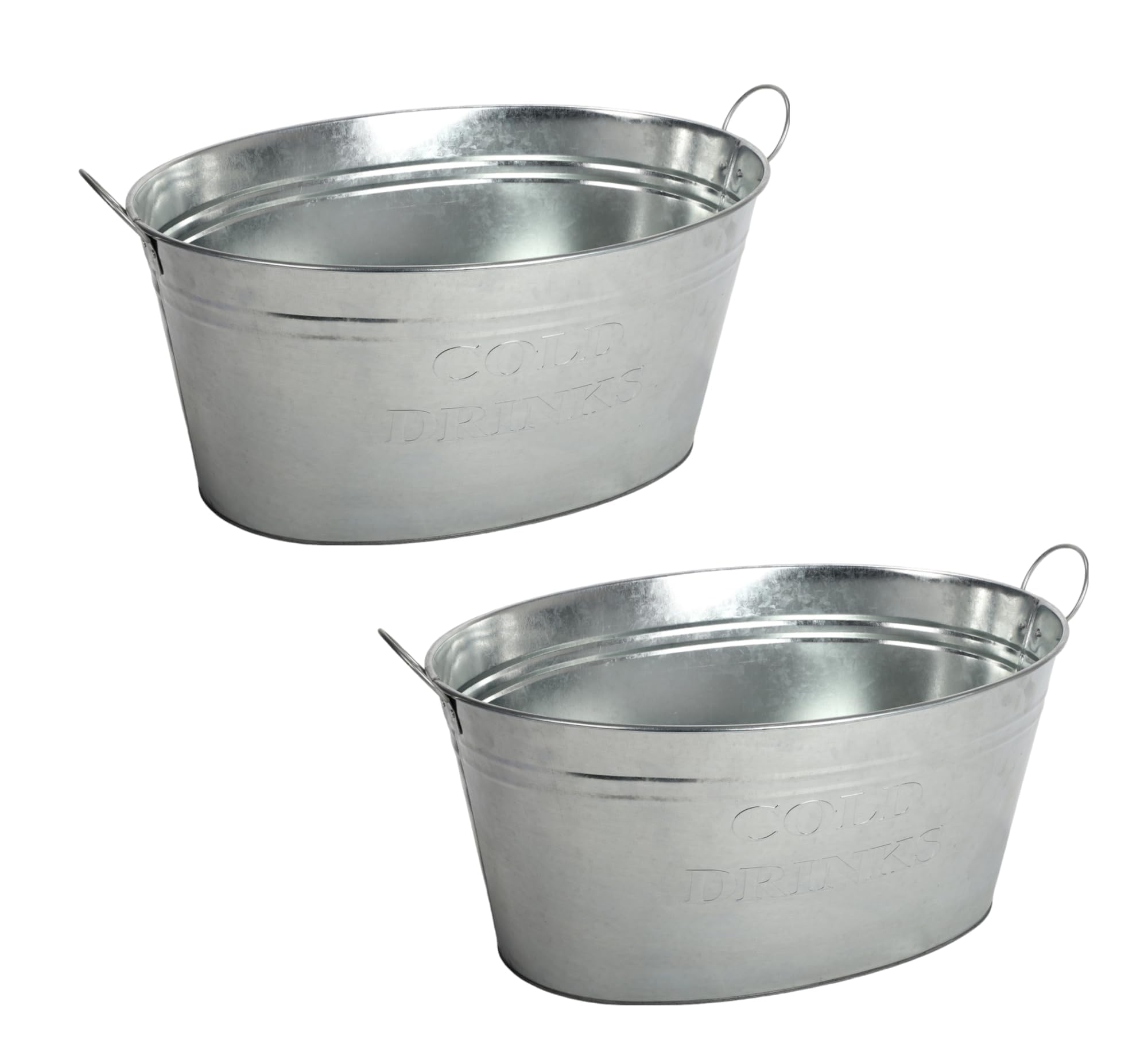 Getränkewanne 24 Liter Zinkwanne mit Henkel 2er Set Champagner Sektkühler | BURI, wasserdicht, Eiskübel, Flaschenkühler, Metallwanne, Gartenparty, Vintage-Optik, mit Aufdruck, langlebig, dekorativ