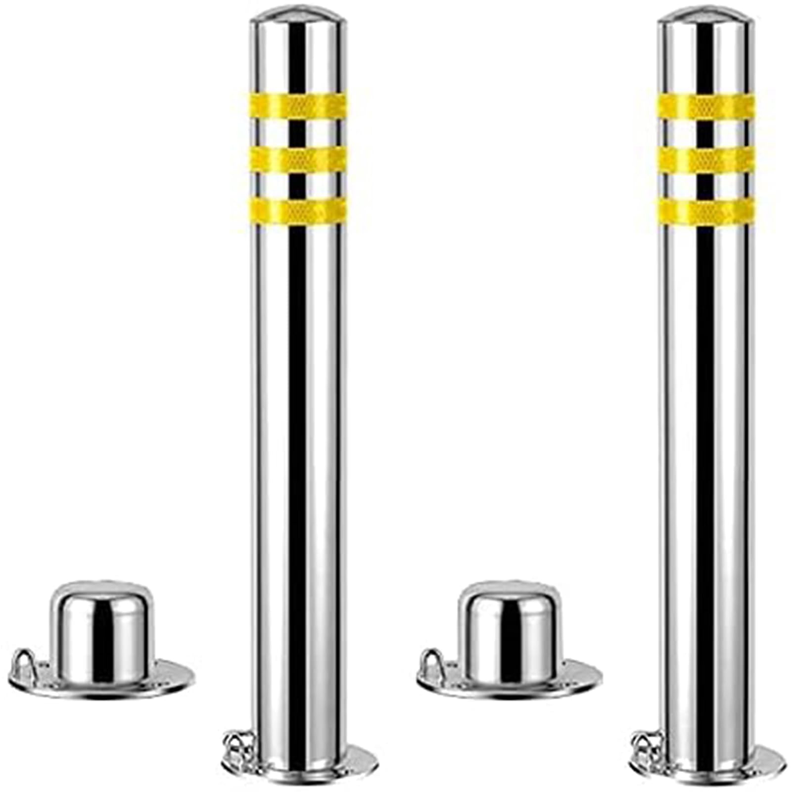 HCZKIUJY Lockable Parking Bollards with Reflective Strips for Secure Car Park Safety, Easy Installation Removable Barrier (3pcs 11.4 * 100CM)