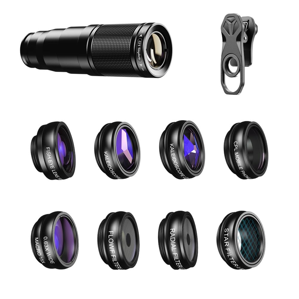 10 in 1 Mobile Phone Lens Kit 22X Telephoto Lens Fisheye Lens+Wide Angle Macro Lens+CPL Filters for All Smartphones