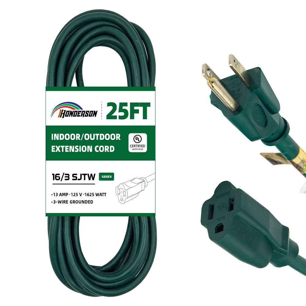 100 Ft Outdoor Extension Cord-Weatherproof 16/3 SJTW Durable Green Extension Cable with 3 Prong Grounded Plug for Safety- Great for Christmas Decoration and Landscaping Lights
