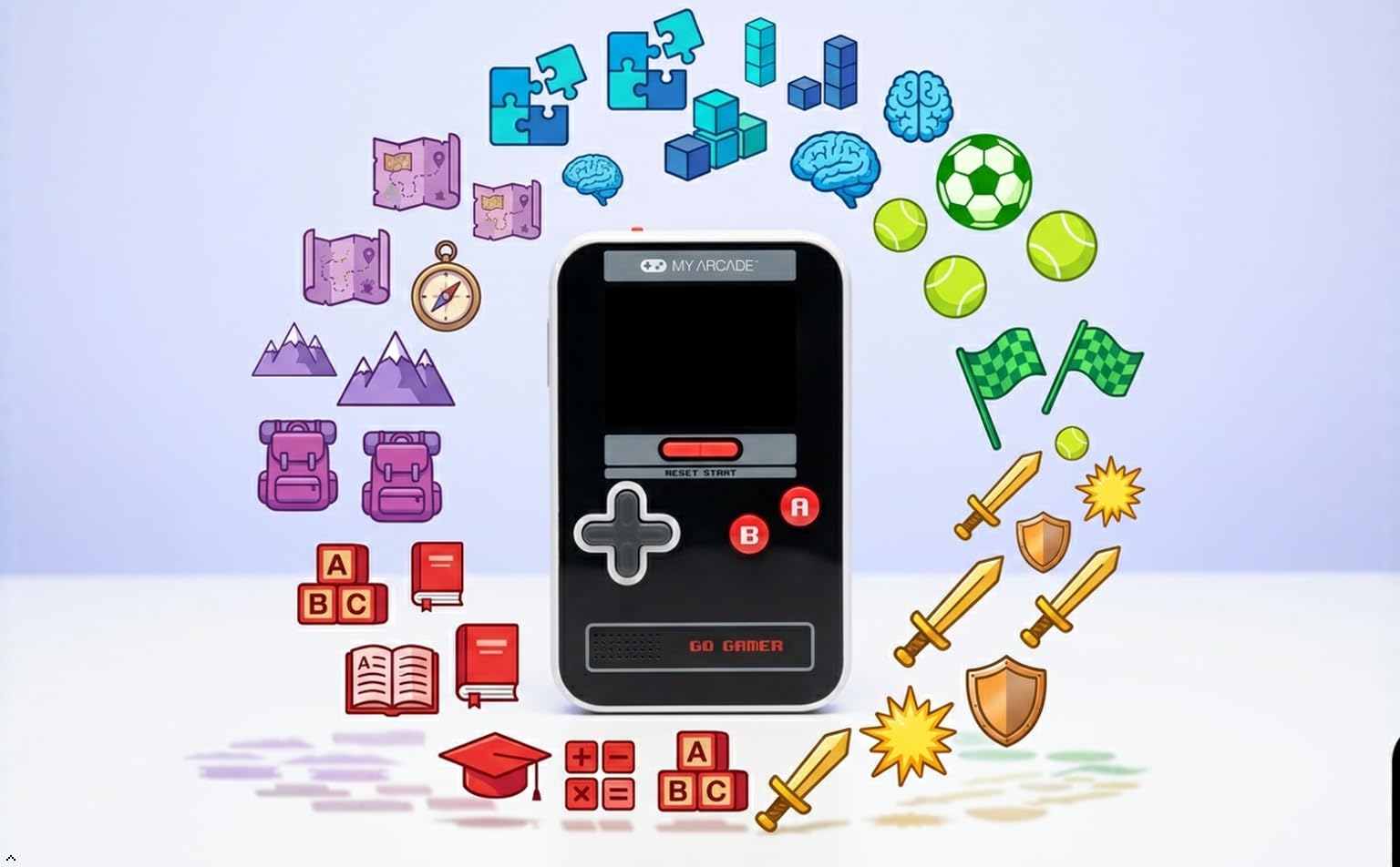 My Arcade Go Gamer Classic-RED: Przenośna elektroniczna konsola do gier z 300 grami, kolorowy ekran 6.3 cm dla całej rodziny (DGUN-3909)