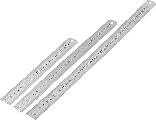 VILLCASE Metric Ruler Stainless Steel Ruler, 8/12/16 Inch Drawing Ruler Metal Ruler Straight Edge Metal Rulers for Measuring Tool, Set of 3 Office Supplies Set