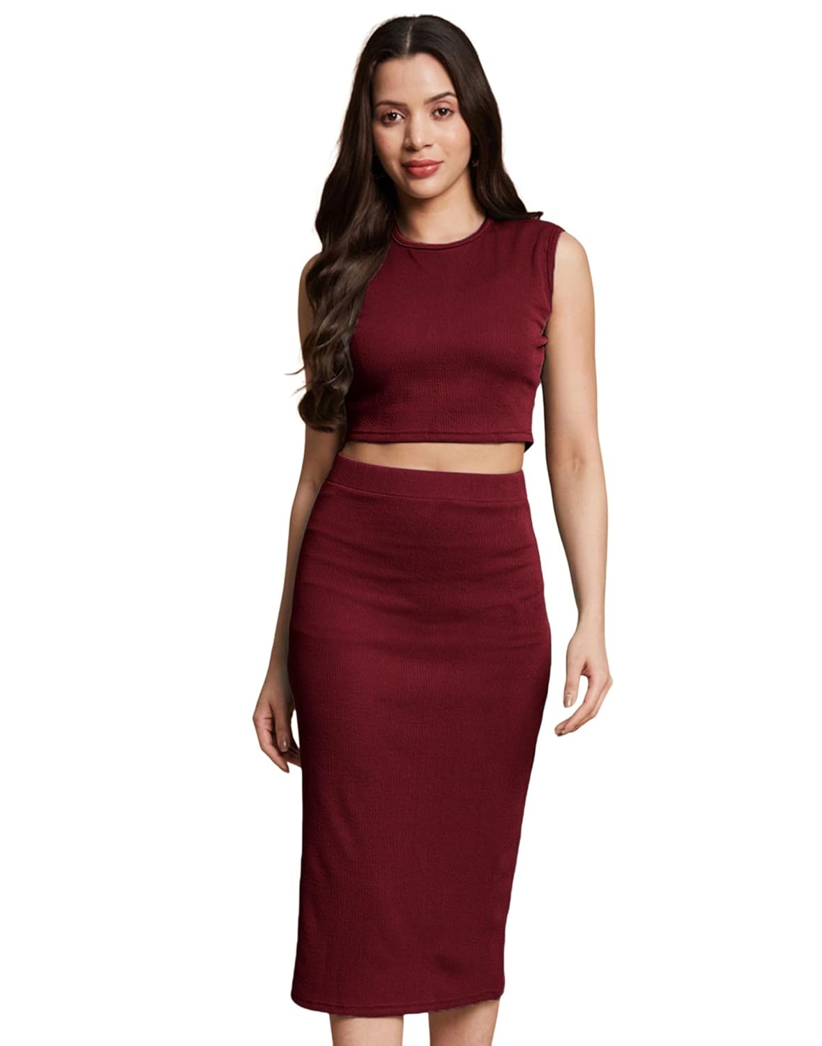 SIRIL Women Ribbed Lycra Solid Cord Set , Top And Skirt Set, Co Ord Set Stylish SIRIL Women Ribbed Lycra Solid Cord Set , Top And Skirt Set, Co Ord Set Stylish