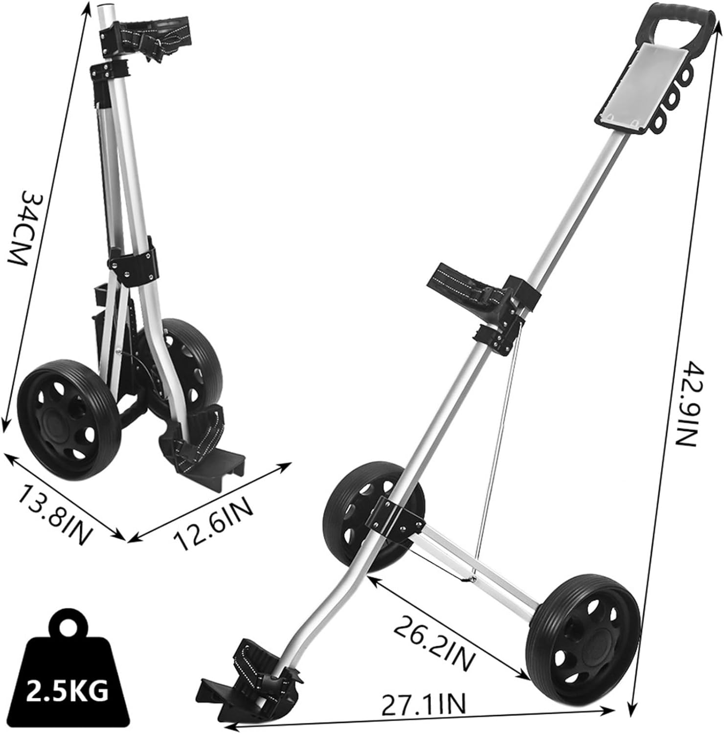 Oyolan Foldable 2-Wheel Golf Trolley, Aluminum, Push-Pull, Light