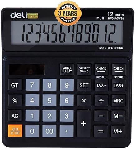Deli Hesap Makinesi 12 digit Siyah