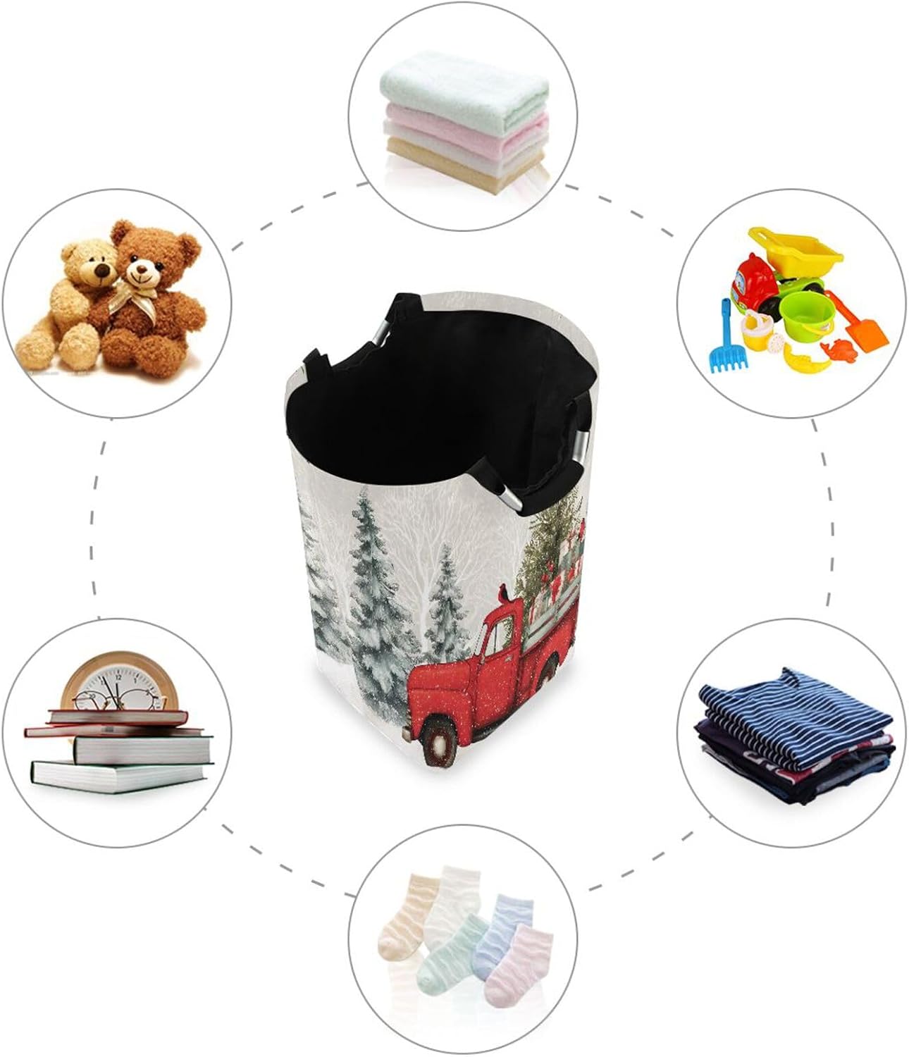 ALAZA A Red Truck Christmas Gift Collapsible Laundry Basket, Laundry Hamper with Handles for Laundry Room Bedroom Bathroom image 4