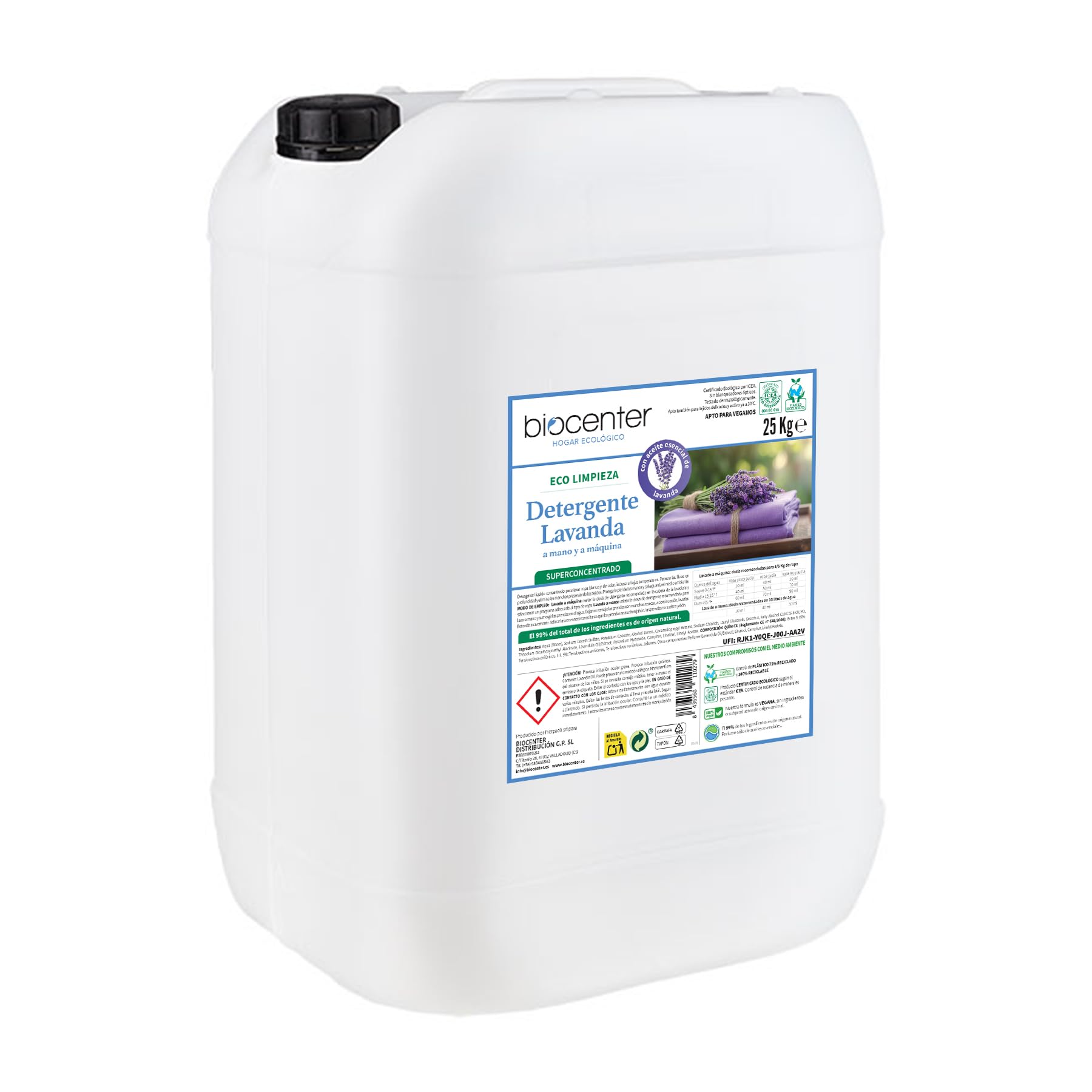 BIOCENTER - Detergente ecológico para Ropa - LAVANDA - Formato a granel de 25 Kg con grifo