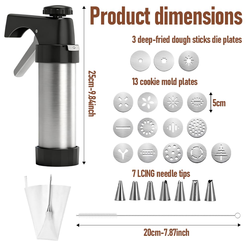 RANJIMA Spara Biscotti Set per Pasticceria, Macchina Biscotti Manuale con 16 Stencil in Acciaio Inox, Pressa per Biscotti di Forma per Creare Biscotti di Zucchero, Churros e Pasta Frolla