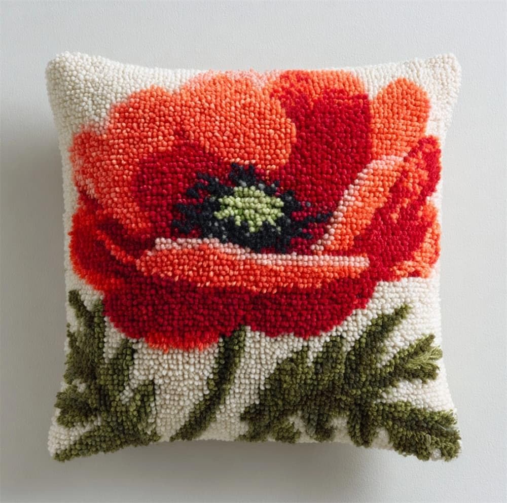 FWRTYCB Latch Hook Kits for Adults Beginners Poppy Flower Pillow Sofa Cush