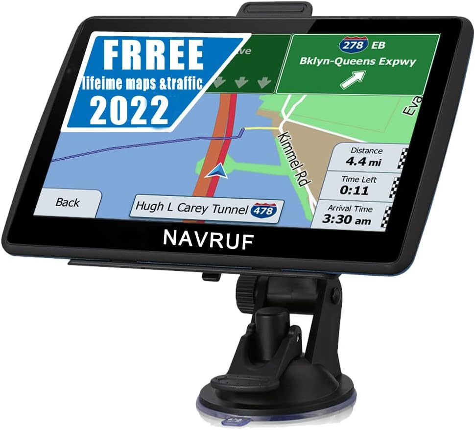 NAVRUF GPS Navigation for Car 7 Inch HD with High Resolution Touch Screen Real Voice Direction Vehicle GPS Navigator Lifetime Map Updates (Dark Gray)